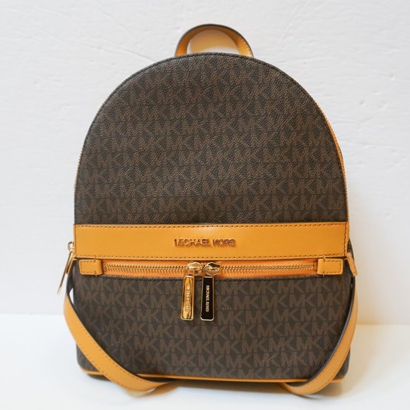 Michael Kors Kenly Medium Backpack MK Brown Yellow - Picture 2 of 10